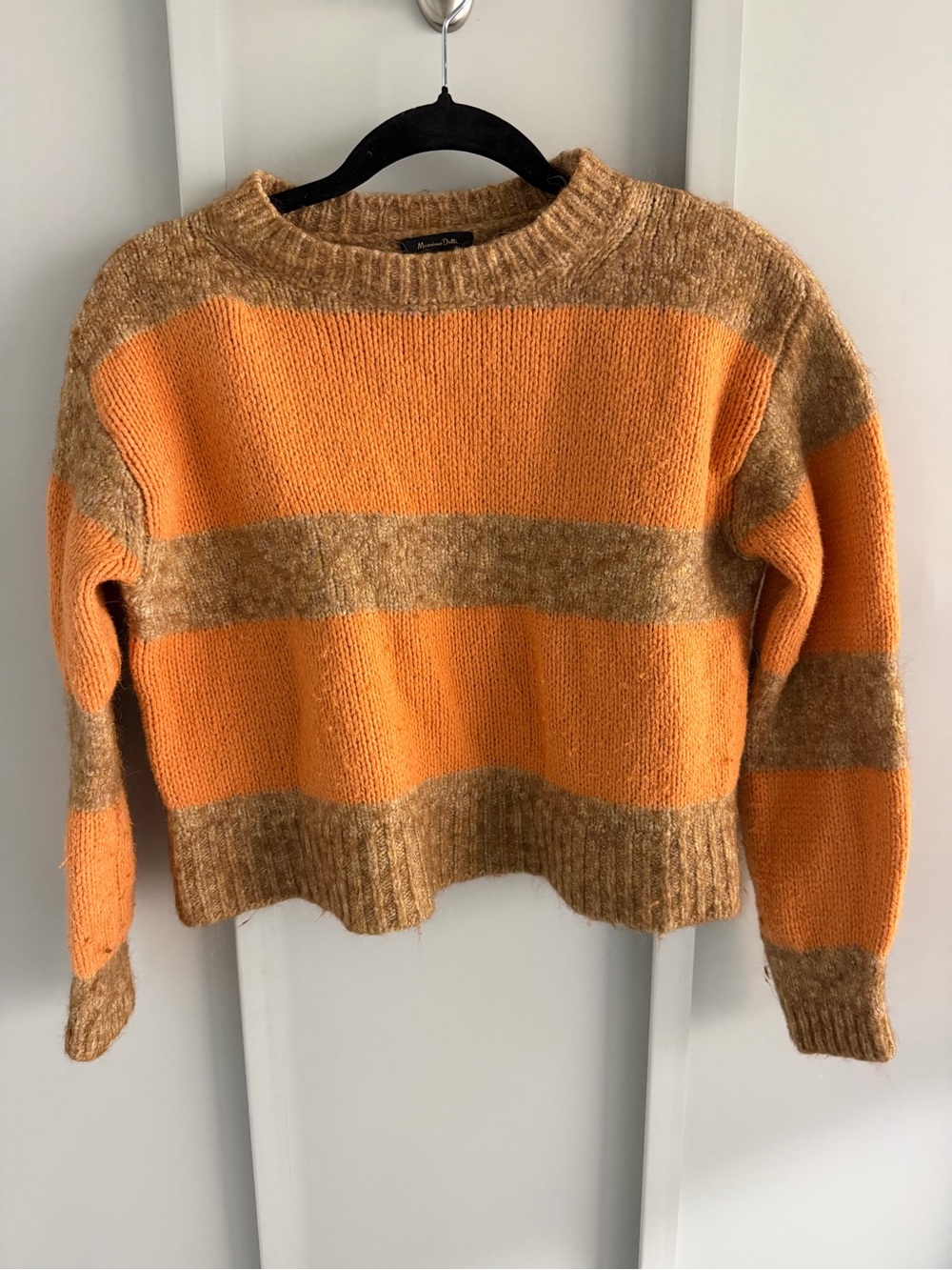 Massimo Dutti Orange and Brown Striped Wool Sweater Size XS